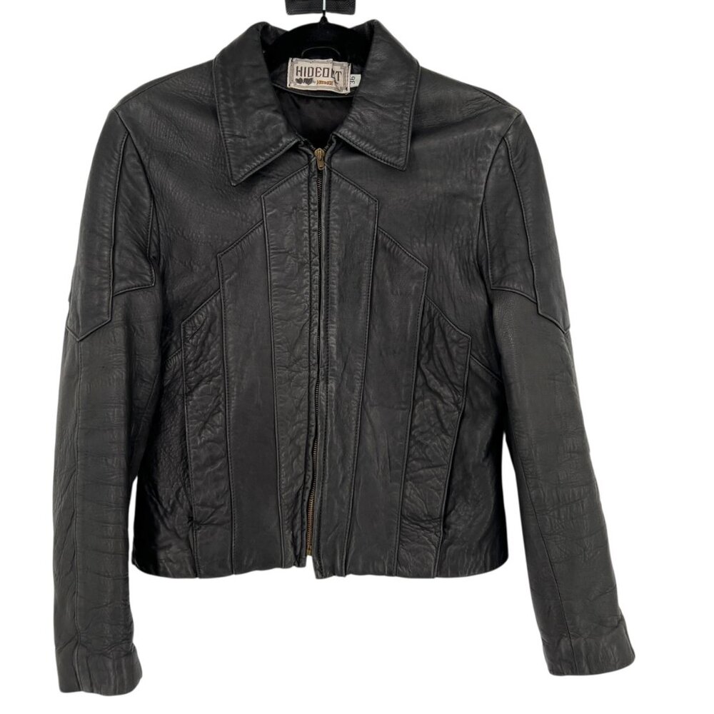 Hideout Vintage Womens Leather Jacket Moto Apparel Black Size 36